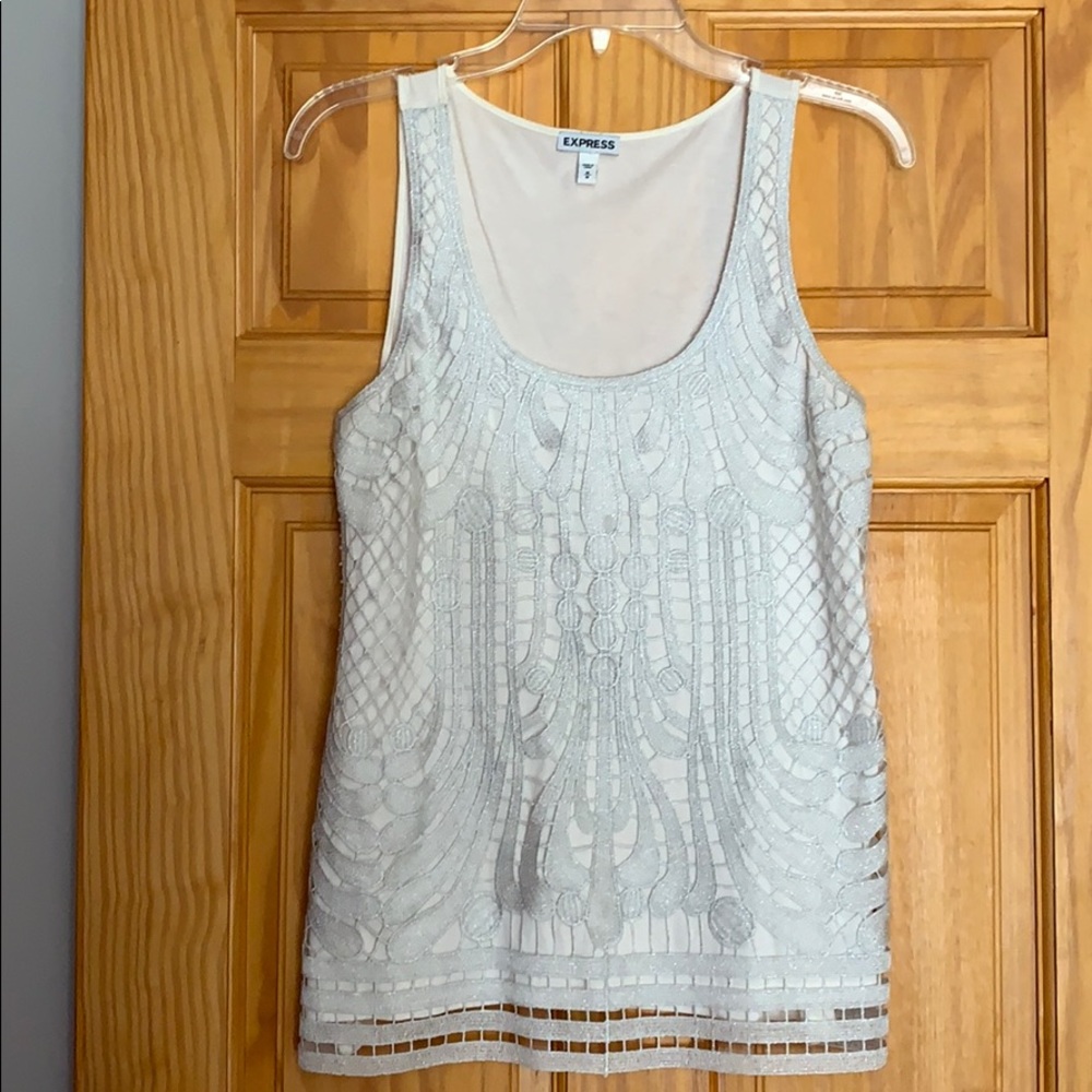 White and silver sleeveless top